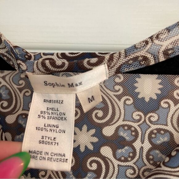 Sophie Max Blue, Brown and White Patterned Blouse - Picture 6 of 8